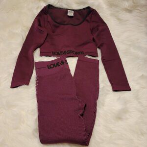 Love & Sports Ribbed Workout Set, Plum, Size M
